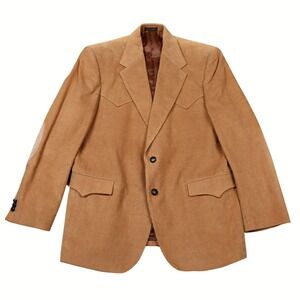 Circle S Mens Tan Corduroy Western Blazer Sport Coat Elbow Patches 44R Vintage